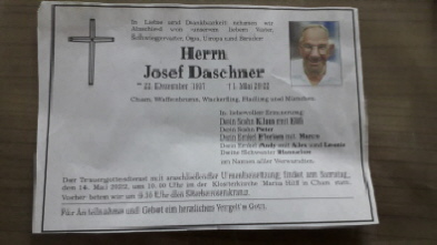 Josef Daschner, Gründungsmitglied, Schützenmeister, Ehrenmitglied